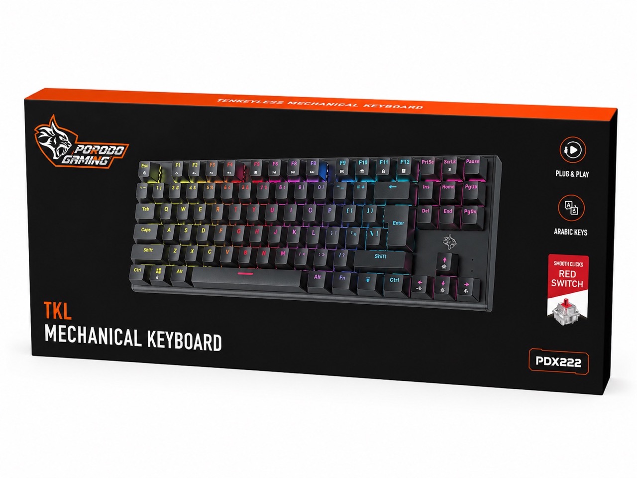 PORODO Gaming Mechanical Keyboard PDX222-87 Keys/12 RGB Modes/25 Anti Ghosting Keys -For PC & Laptop - Black