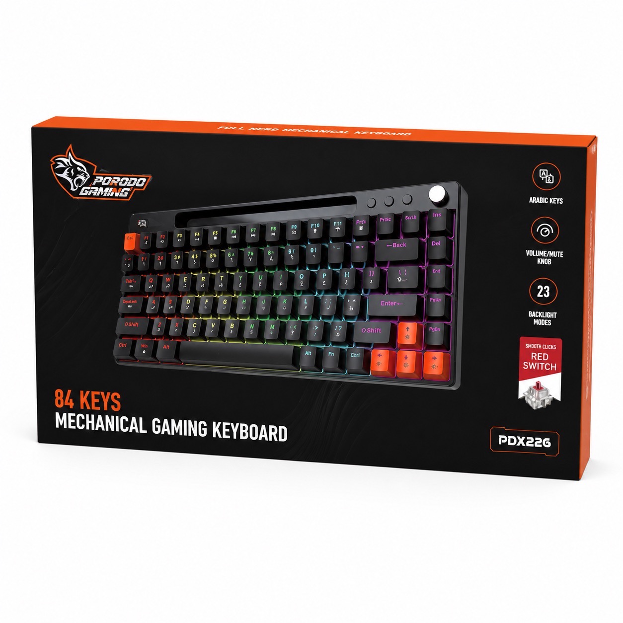 PORODO Gaming Keyboard-84 keys/23 Blacklight/1.5M PVC USB Cable -For PC & Laptop - Black