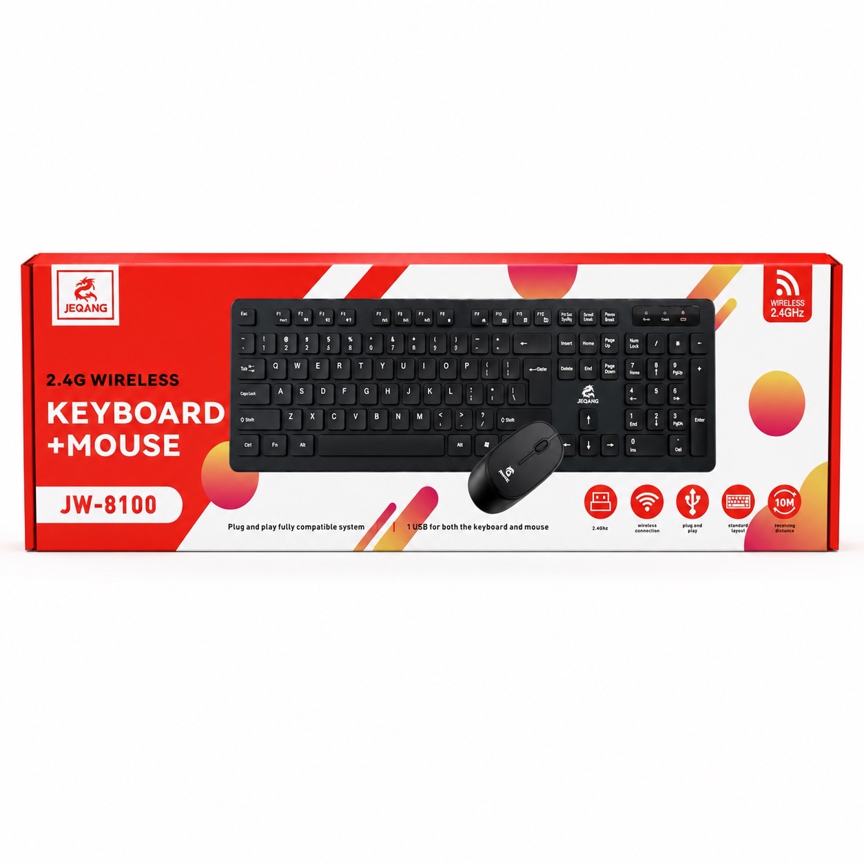 JEQANG JW-8100 Combo - Keyboard & Mouse Wireless-For PC & Laptop - Black