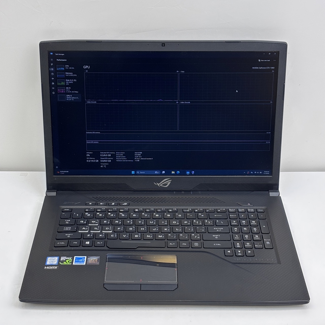 ASUS ROG 17- 8th Gen/Intel Core i7-8750H/17 inch FHD /  16GB RAM / 256GB SSD/ 6GB NVIDIA GeForce 1060 Graphics
