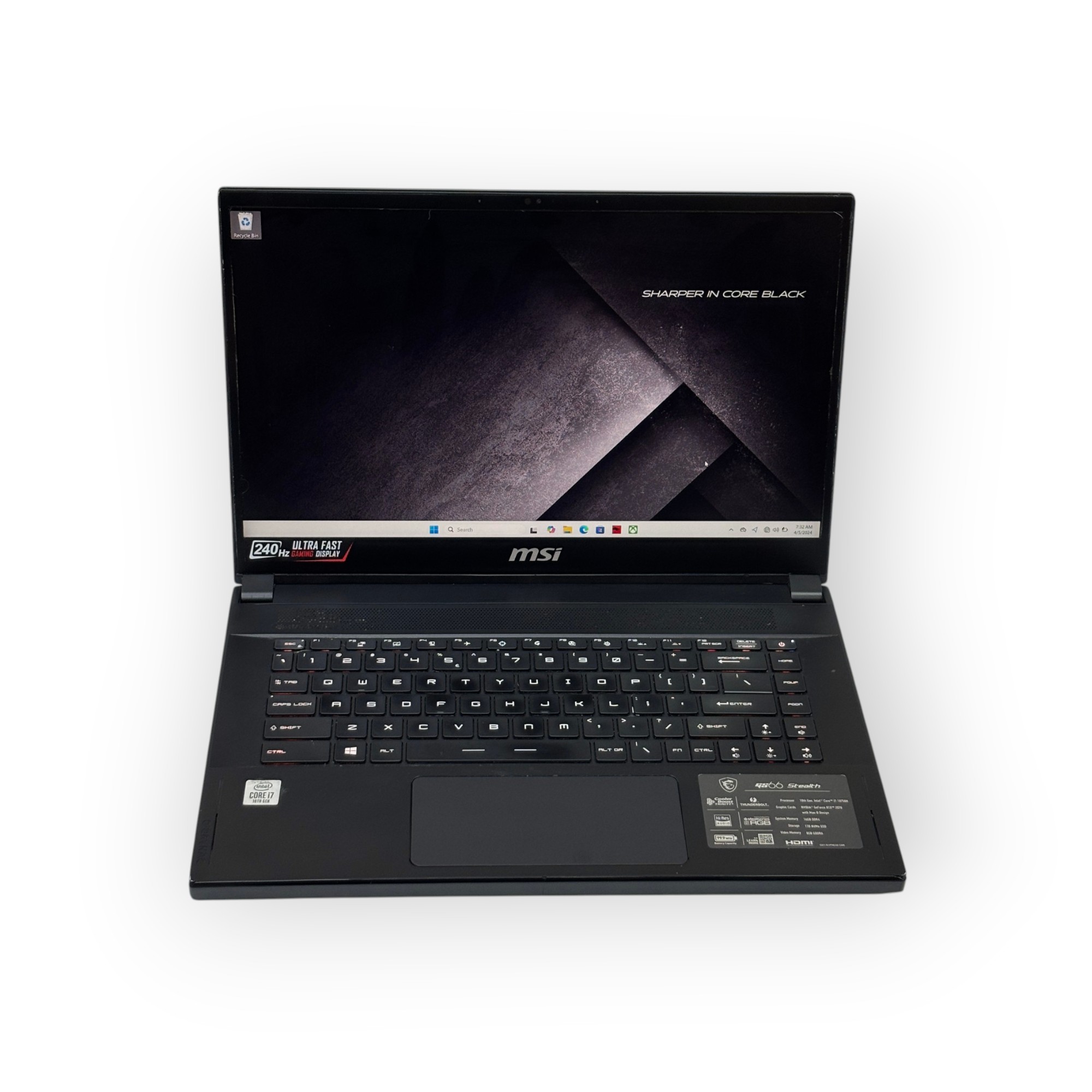 MSI Stealth GS66 10SF Gaming Laptop / Intel Core i7-10750H / 8GB NVIDIA GeForce RTX 2070 Max-Q / 15.6 inch / 16GB RAM / 512GB SSD